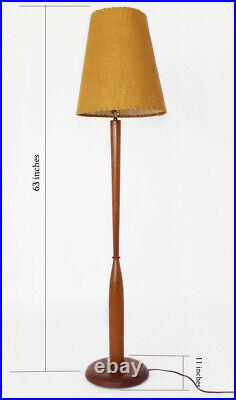 VTG Rare Mid Century 60's Teak Floor Lamp Original Burlap Shade MCM Danish Light