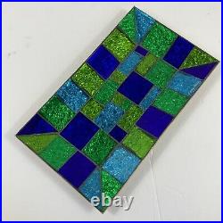 VTG Rectangle Glass Guild Georges Briard Signed Mosaic Tray 11.5 Blue & Green