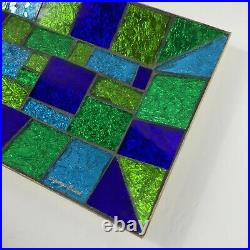 VTG Rectangle Glass Guild Georges Briard Signed Mosaic Tray 11.5 Blue & Green