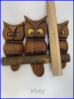 VTG Retro Witco Tiki 3 Owls Birds on Branch Hawaiian Mid Century Modern Rustic