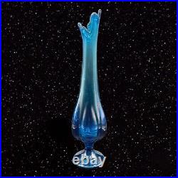 Viking Glass Mid Century Blue Swung Vase Six Petal Art Glass 17Tall By 2.5W