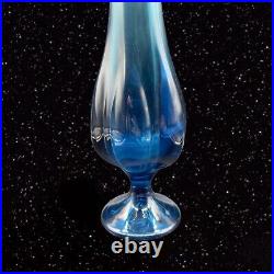 Viking Glass Mid Century Blue Swung Vase Six Petal Art Glass 17Tall By 2.5W