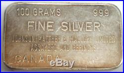 Vintage 100 gram Silver Bar (Johnson Matthey & Mallory Limited)