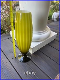 Vintage 15 Empoli Cased Glass Vase. Optic. With Pedestal. Avocado green