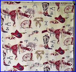 Vintage 1950's western cowboy rodeo Hopalong cotton fabric huge curtain panel