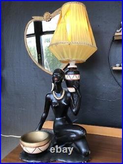 Vintage 1950s Era Chalkware Plaster Lady Woman Retro Tiki Lamp