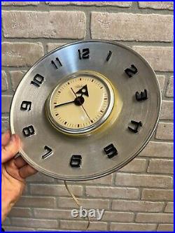 Vintage 1950s Mid Century Modern Telechron Spun Aluminum Retro Wall Clock MCM