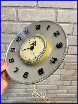 Vintage 1950s Mid Century Modern Telechron Spun Aluminum Retro Wall Clock MCM