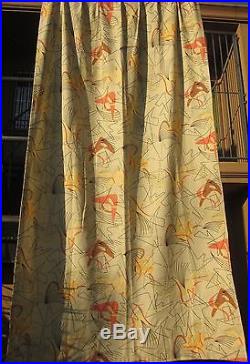 Vintage 1950s Retro Mid-Century Atomic Barkcloth pleated curtain & pillowcase