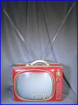 Vintage 1956 Modern Design, Red and Gold RCA Portable Television, Model 170P063