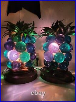Vintage 1960s Lucite Acrylic Grape Cluster Pineapple Blue Lamp. Pair