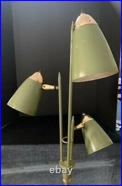 Vintage 1960s Metal Retro 3 light Green Floor Lamp Mid Century Modern MCM Retro