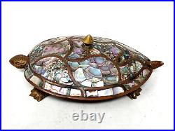 Vintage 1960s Mid Century Mexican Abalone Inlay Turtle Covered Trinket Dish 8