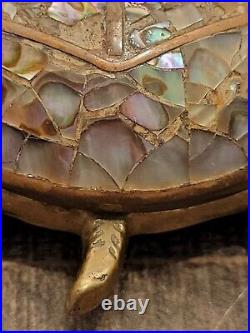 Vintage 1960s Mid Century Mexican Abalone Inlay Turtle Covered Trinket Dish 8