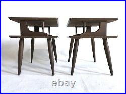 Vintage 2 Tier Walnut Wood Atomic End Table Nightstand Mid Century Danish Modern