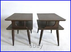 Vintage 2 Tier Walnut Wood Atomic End Table Nightstand Mid Century Danish Modern