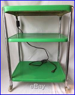 Vintage 3 Tier Kitchen Utility Cart Rolling Green Metal w Electrical Outlet