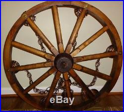 Vintage 30 Western Wagon Wheel Chandelier Hanging 6 Light Fixture Copper Rustic