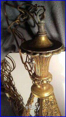 Vintage 36 Mid Century Modern Art Deco Metal Swag Chandelier Lamp retro light
