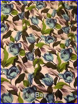 Vintage 50's Retro Mid Century Bark Cloth Curtains Roses 80 D x 88 W