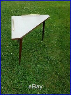 Vintage 50s MID Century Danish Modern Corner Triangle Table Wood Formica Retro