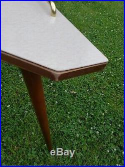 Vintage 50s MID Century Danish Modern Corner Triangle Table Wood Formica Retro