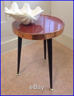 Vintage 50s Mid Century Side Coffee Table Copper Glass Top Dansette Legs Retro