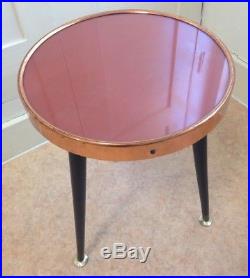 Vintage 50s Mid Century Side Coffee Table Copper Glass Top Dansette Legs Retro