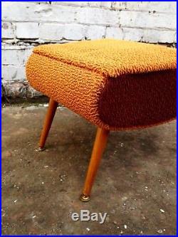 Vintage 60's Atomic Orange Footstool Sewing Box Sputnik Mid Century MCM Retro