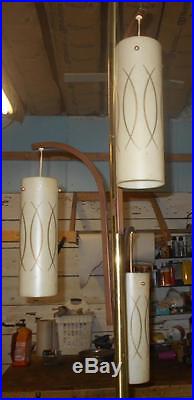 Vintage 60s Mid Century Danish Modern 3 light Tension Pole Hanging Lamp Retro