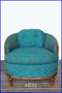 Vintage 60s Mid Century Modern Blue Atomic Retro Barrel bucket blue chair