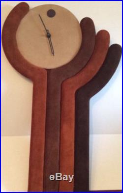 Vintage 70s Abstract Modernist Retro Mid Century Modern Signed Wall Clock Suede