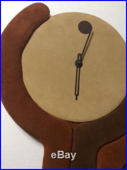 Vintage 70s Abstract Modernist Retro Mid Century Modern Signed Wall Clock Suede