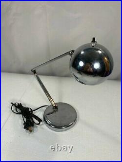 Vintage 70s Mid Century Modern Chrome Orb Adjustable Desk Table Lamp
