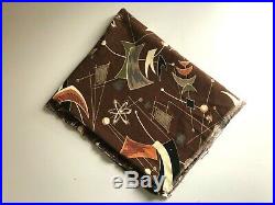 Vintage ATOMIC BOOMERANG Fabric BARK CLOTH Textile MID CENTURY Brown MCM Retro