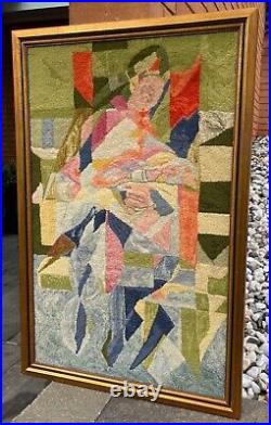 Vintage Abstract Cubist Mother Child Textile Wall Hanging MCM Mid Century Modern
