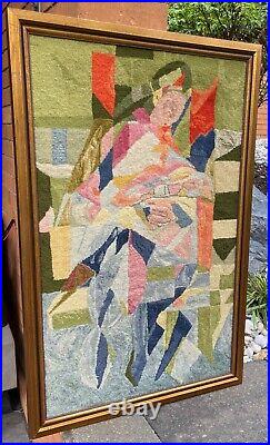 Vintage Abstract Cubist Mother Child Textile Wall Hanging MCM Mid Century Modern