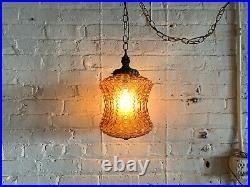 Vintage Amber Glass Swag Lamp MID Century Modern Boho Light Fixture Ceiling