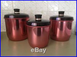 Vintage Anodised Pink Kitchen Canisters, Retro Canisters 60s 70s Mid Century