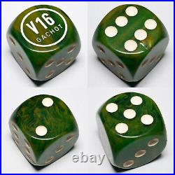 Vintage Art Deco Green Marbled Veined Amber Bakelite Gaming Dice Zarlar 138 gr