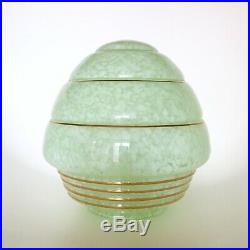 Vintage Art Deco Mid Century Green Mottled Glass Lamp Shade Flame Pendant Light