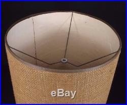 Vintage BURLAP LAMP SHADE drum light MID CENTURY MODERN danish brown RETRO 60s