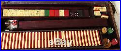 Vintage Bakelite Mah Jong Set 2 Color Tiles Marbled Rails Chips