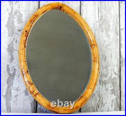 Vintage Bamboo Cane Wicker Oval Shape Mirror Mid Century Rattan Boho Retro Tiki