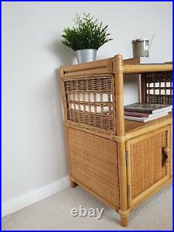 Vintage Bamboo Rattan Wicker Bookcase Cabinet Tv Unit Midcentury Boho Scandi