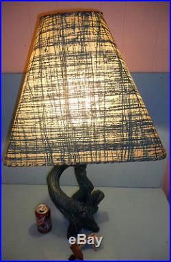 Vintage Biomorphic MID Century Retro Chalkware Fiberglass Shade Faip Table Lamp