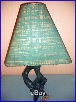 Vintage Biomorphic MID Century Retro Chalkware Fiberglass Shade Faip Table Lamp