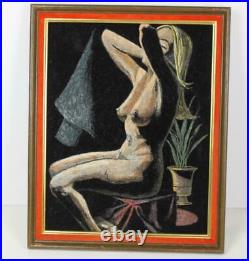 Vintage Black Velvet Painting Nude Blonde Woman MCM Framed Unsigned