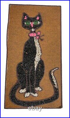 Vintage Black White Siamese Gravel Art Deco Cat Wall Hanging Kitschy 11 x 6.5