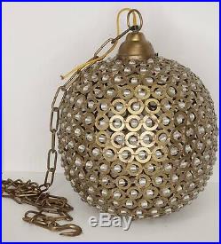 Vintage Brass Sphere Orb Crystal Swag Lamp Retro Mid Century Modern Approx. 13